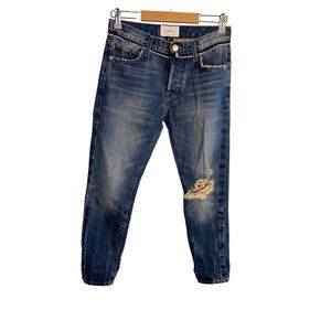 Current Elliott Distressed Selvedge Taper High Rise Jeans Women's 24